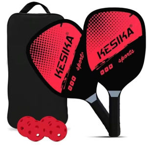 [SG PICKLEBALL][SG stock Fast Shipping]Pickleball Paddle and Ball Set Carbon Fiber Surface Pickle Ball Racket 2 Paddles with 4 Balls 1SKA