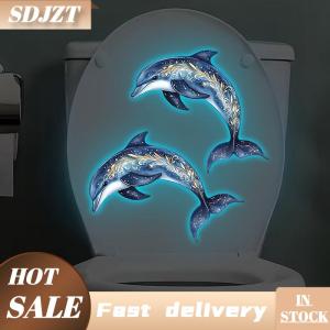 SDJZT Miếng dán tường hình cá heo dạ quang có thể tháo rời nhãn dán nhà vệ sinh tự dính phát sáng trang trí phòng tắm hiệu ứng ánh sáng ban đêm