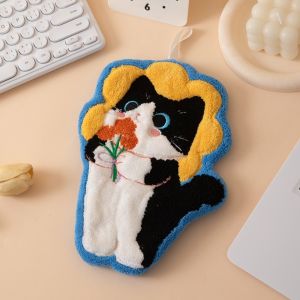 WCYC Cute Cat Hand Towel Coral Fleece Soft Washcloth High Quality Strong Water Absorption Toilet Handkerchief Kitchen