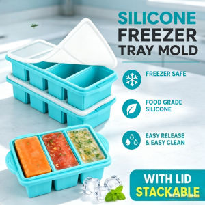 Silicone Freezer Molds with Lid Large Ice Cube Tray Freezer Food Molds Container Reusable Freezer Organizer