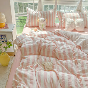 Rửa sạch cottton Đồng bằng sọc Duvet cover phong cách Ins Quilt Cover da mềm mại thân thiện với duy nhất/Nữ Hoàng/King size Comforter Bìa