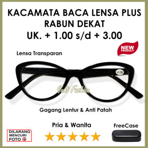 FREE CASE - Terbaru Terlaris - Kacamata Baca Rabun Jarak Dekat -  Model Eye Cat Mata Kucing Frame Hitam -  Ada Ukuran +1.00 sampai +3.00 - Cocok Untuk PRIA Dan WANITA - KEKINIAN