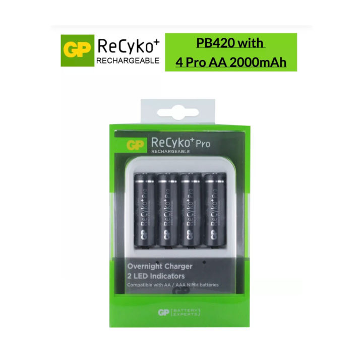 GP ReCyko Pro Battery Overnight Charger PB420 with 4 Pro AA 2000mAH ...