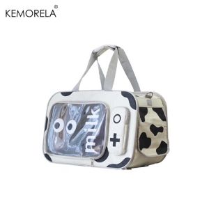 Cute Milk Box Pet Trolley Carrier Clear Bubble 3-in-1 Rolling Cat Bag Shoulder Handbag