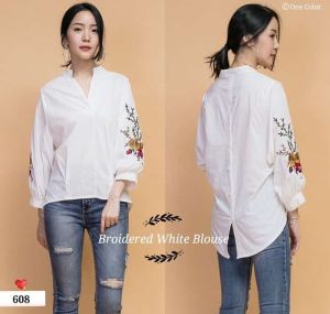BLOUSE BORDIR 608 PUTIH Bahan baloteli import + bordir bunga ditangan Realpict Fit To L