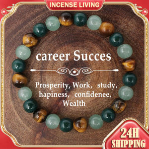 Career Success Crystal Beaded Bracelet Natural Tiger Eye Green Aventurine Stone Bracelet for Wealth Prosperity Lucky Charm Healing Crystal Bracelet for Men Women Gift