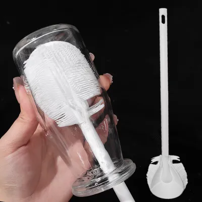 Multi-Functional TPE Bristles Cleaning Cup Brush Long Handle Milk Bottle Glass Cup Hangable Practical Kitchen Cleaning Tool