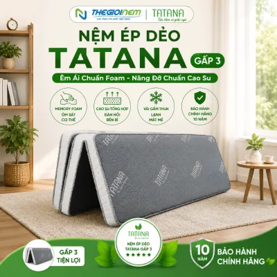 Nệm foam ép dẻo gấp 3 TATANA- Độ cao 10cm ôm sát cơ thể đàn hồi tốt êm ái dễ di chuyển.Bảo hành 10 năm.