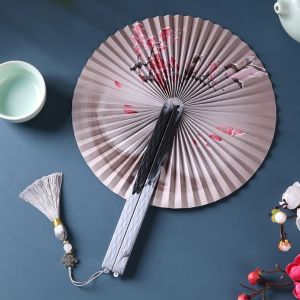 YOUSHI TOP với Tassel Quạt tay gấp tròn Hình dạng vỏ sò Tay cầm bằng nhựa từ tính Quạt vỏ sò kiểu Trung Quốc Thiết kế nhẹ nhàng Di động Quạt cầm tay cổ điển Trang trí nhà cửa