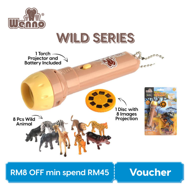 Wenno 8pcs Animals Playset in blister card with Torch Projector ...