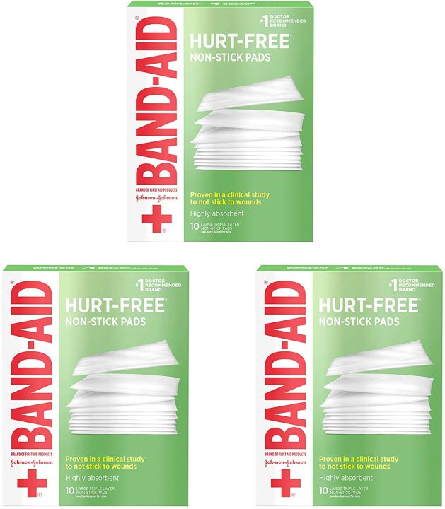 BandAid Brand Adhesive Bandages, Large HurtFree NonStick Pads, 3