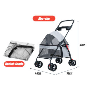 Anjing/Kucing Stroller Kereta Dorong Anjing 4 Roda Premium -Foldable Pet Det Cargo Yang Dapat Dilepas Dog Stroller Trolley Pet Carrier Outdoor Stroller