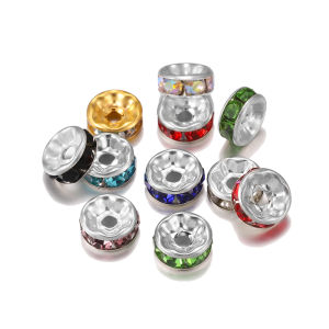 St.kunkka 50pcs/lot 4 6 8 10mm Gold Silver Rhinestone Rondelles Crystal Bead Loose Spacer Beads for DIY Jewelry Making Accessories Supplie