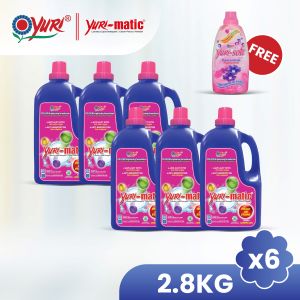 (Carton Deal) Yuri-matic Antibacterial Laundry Detergent 2.8Kg x6 - Free Yuri-soft Softener 1L Floral