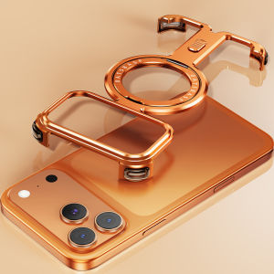 ข้าวโอ๊ตกระแทกเงาเรียบง่ายโลหะกรณีโทรศัพท์กับ 360°หมุนขาตั้งสำหรับไอโฟน 17 โปรสูงสุด/For iPhone 17 Pro Max/17 Pro