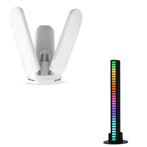 【With Free Sound Pickup Rhythm Lights】45W LED Bulb Light Super Brighter Ceiling 3 Fan Leaves led Bulb Lamps Foldable Household 3 Blades LED Light Bulbs