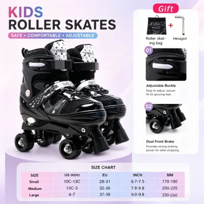 Kids Double Row Roller Skates with Full Protective Gear Set Adjustable Buckle Safe & Stable Pink