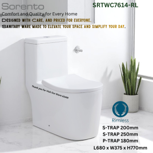 SORENTO SRTWC7614-RLERGONOMIC DESIGN ONE PIECE WATER CLOSET S-TRAP 200250MM WITH PP MATERIAL SOFT CLOSE TOILET SEAT COVER