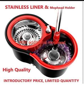 Giddys Magic Spin with Additional Microfiber Mophead: High-Quality Stainless Liner and Mophead Holder