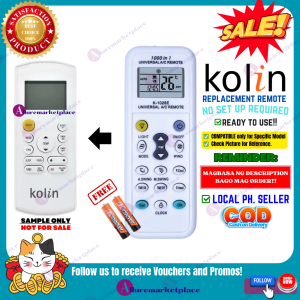KOLIN AIRCON Remote Replacement [**Mag Basa B4 Umorder**] Ready to USE Universal for KOLIN AIR CONDITIONER Remote Control KOLIN INVERTER NON-INVERTER Air Condition Remote KOLIN Aircon Remote alluremarketplace2nd