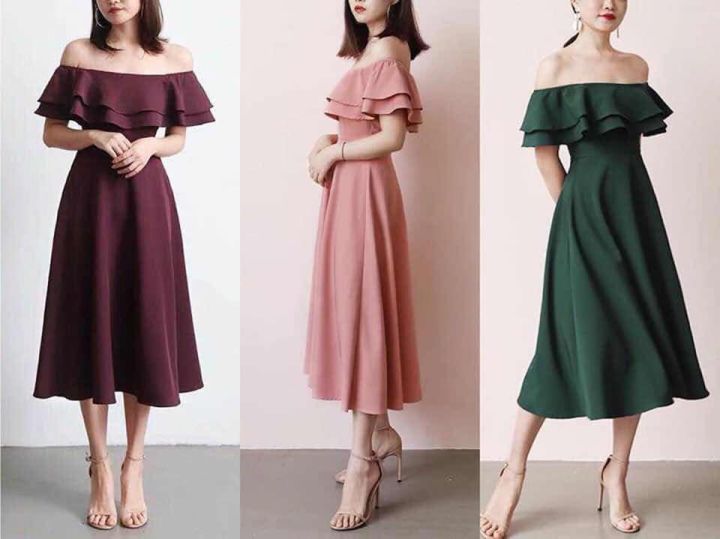 #6967 Korean Elegant Off Shoulder Ruffles Dresses | Lazada PH