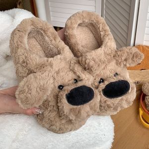 IELGY Couples cute big-nosed dog fur slippers non-slip and warm at home in winter