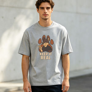 Simple Paw Frame Coyote Peace Gesture Graphic Tee Men Cotton Crew Shirt City Stroll Daily Lightweight Casual Wear