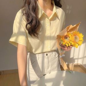 IELGY Short Sleeve Shirt Womens 2022 Summer New French Solid Color Shirt