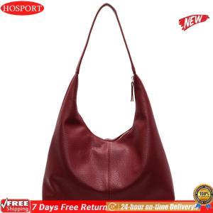 [HOM] Slouchy Hobo Bag for Women Zipper Closure Shoulder Bag PU Leather Solid Color Tote Bag Handbag for Travel Shopping Work