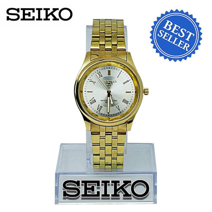 Seik0 5 Quartz Roman Numeral Gold Silver Dial Watch for Men SALE