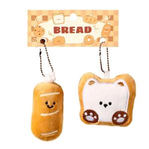 2Pcs Miniature Bread Plushie Keychain Portable Themed Bag Accessory Fun Stuffed Toy Bags Pendant for Student