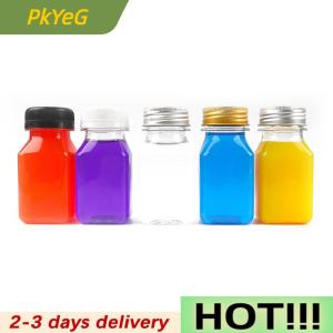 PkYeG 4Pcs 120ML Clear Drink Containers Plastic Reusable Empty Juice Bottles with Black Tamper Proof Lids for Juice Milk Coffee