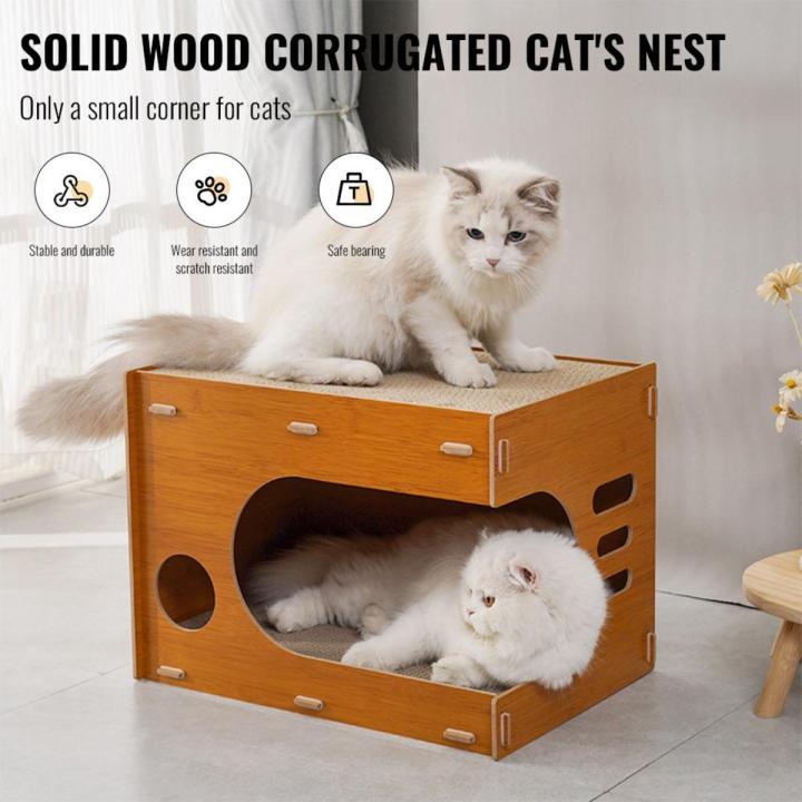 LITTLE_SNOW⸗꒱ Durable Wooden Cat House | Natural Wood Box Enclosure ...