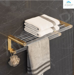 Bathroom Accessories Acrylic Gold Removable Shelf Tissue Rack Hook Towel Rack Toilet Brush Holder [SG Seller]