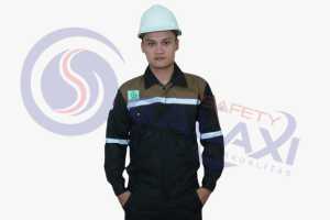 Wearpack Atasan Kemeja Proyek Lengan Panjang Resleting Warna Hitam Coklat
