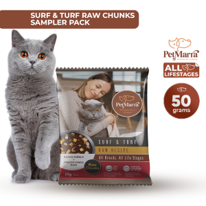 PetMarra Raw Chunks Recipe Adult Cat and Kitten Dry Food Surf and Turf 50g sampler pack cats kittens freeze dried