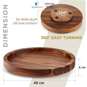 KHAY GỖ XOAY BLUEZON 33CM VÀ 40CM DECOR TRANG TRÍ THỨC ĂN ĐỰNG ĐỒ DÙNG NHÀ BẾP - MÀU NÂU GỖ