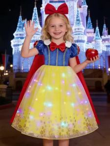 Popular Movie LED Princess Dress White Snow Dress With Cape And Headpiece For Halloween Carnival Birthday Party Cosplay