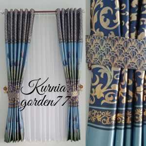 Set Gorden Jendela Motif Floral Tahan Air dengan Gancet Putar - Aksen Bunga/Tulip