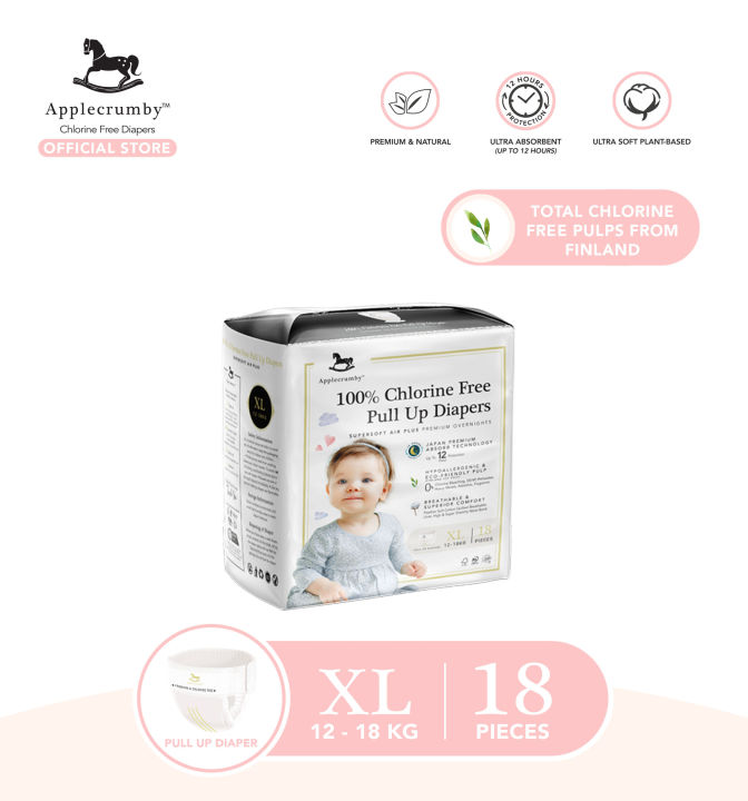 Applecrumby Chlorine-free XL Pull-up/Pants Baby Diapers (11-16 kg) 18pcs x  1 pack
