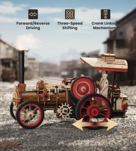 ROBOTIME 3D Puzzles Steam Engine Model Kits Wooden to Build Motorized Train Set Decoration Hobbies Gifts for Boys Adults