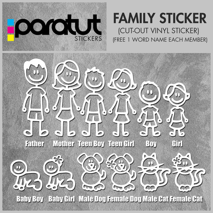 FAMILY CAR STICKER (Car Decals, Stick Figure Sticker, Waterproof Vinyl ...