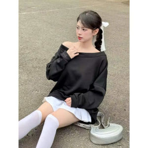áo nỉ sweater nữ trễ vai áo hoodie lệch vai dài tay form rộng phong cách Hàn Quốc - xuongniTNT
