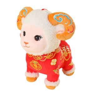 GONG4 PP Cotton Simulation Sheep Plush Doll Red Stuffed Animal Sheep Year Stuffed Doll Baby Sleeping Toy Fortune Lucky Sheep Plush Toy Party Supplies