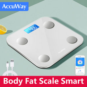 AccuWay Bluetooth Smart Digital Bathroom Body Fat Scale Automatic physique monitoring of weightfatBMIwaterBMR muscle mass and smartphone applications Best fitness and health weight scale USB powered (White)