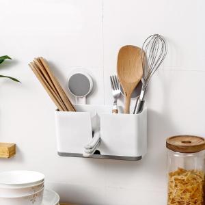 Multifunctional Utensil Holder Stick-On Plastic Storage with Drainer for Chopsticks/Fork/Spoon/Storage Box