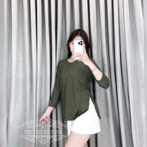 Baju Kaos Atasan Wanita Lengan 7/8 Oval Polos Oversize
