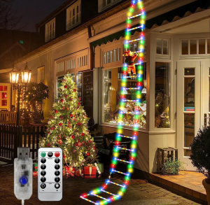 Điều khiển từ xa Đèn trang trí Giáng sinh 1.5/3.5m Santa thang ánh sáng với búp bê USB đèn LED giáng sinh cửa sổ tường trang trí Giáng sinh