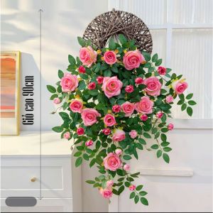 Giỏ Hoa Hồng treo tường hoa trang trí giỏ hoa giả decor bức tường