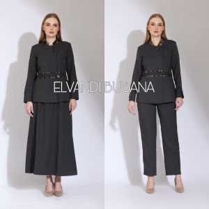 Blazer Wanita Baju Kerja Kantor Seragam PDH PNS Pemda Dinas Guru ASN Wanita Atasan Kombinasi Batik Setelan Rok A Celana Panjang kode 7007 Warna Abu Tua